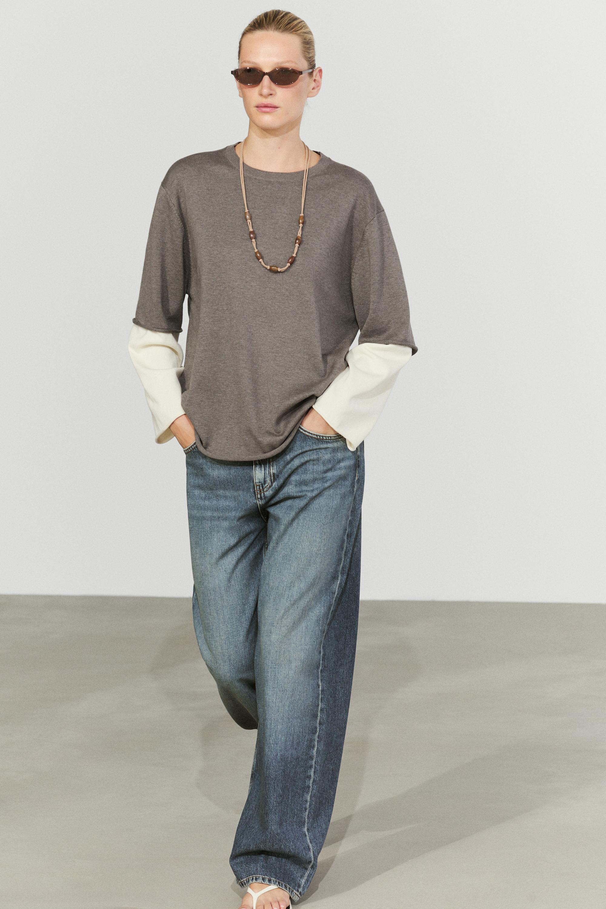 Oversize knit sweater with double sleeve detail